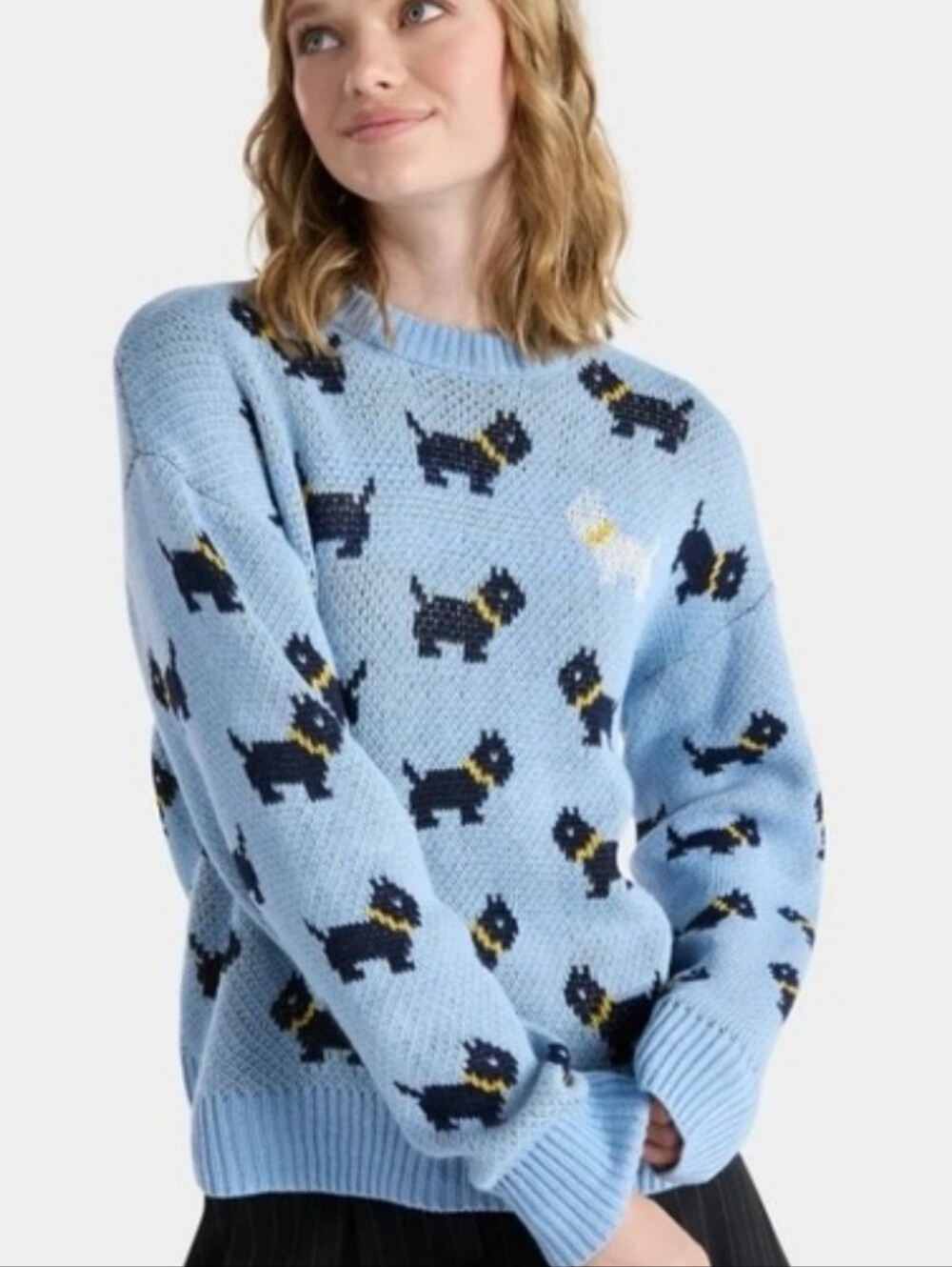 NWT Netflix Stranger Things  Light Blue Scottie Dog Crewneck Sweater, Size S